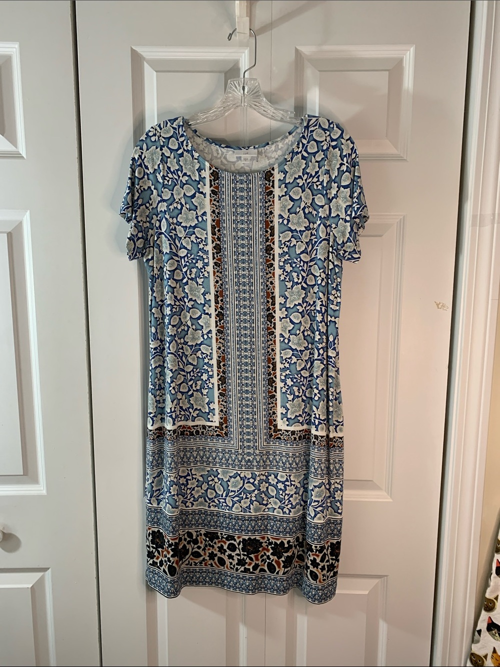 J. Jill Size Small Blue Patterned Short-Sleeve Shift Dress